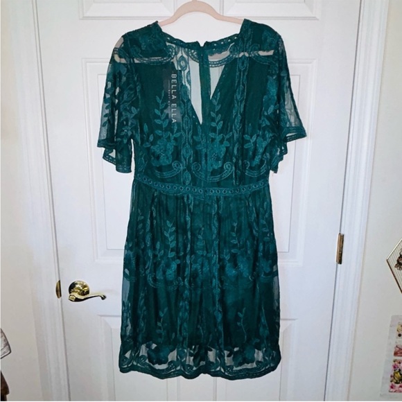 NWT Bella Boutique Emerald Green Lace Mini Dress Tunic V Neck XL Plus - Picture 3 of 10